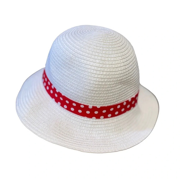 Disney Parks White Bucket Hat Minnie Mouse Red Polka Dot Bow Youth 55 cm - Picture 4 of 4
